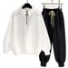 "Men's Casual Two-Piece Set – Semi-Turtle Neck Sweatshirt & Relaxed Joggers (Black/White/Gray) – 90% Polyester Cotton Blend M-3XL"_viptrois.com