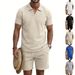 Men's Summer Polo Shirt And Shorts Set Loose Fit Waffle Knit Seagull Collar Short Sleeve Casual Style_viptrois.com