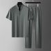 Men's Clothing Ice Silk Stand Collar Short Sleeved Sports Casual Fashion Handsome Loose Casual Tencel Two Piece Suit_viptrois.com