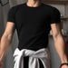 Men's Clothing Fitness Sports Elastic Slim Fit Short Sleeves Small Neckline Half Sleeves T-Shirt_viptrois.com