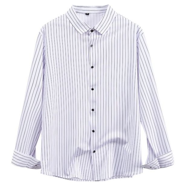 K Seamless Striped Elastic Striped Shirt For Men, No Ironing, Hanging Down, Long Sleeved Shirt For Men_viptrois.com