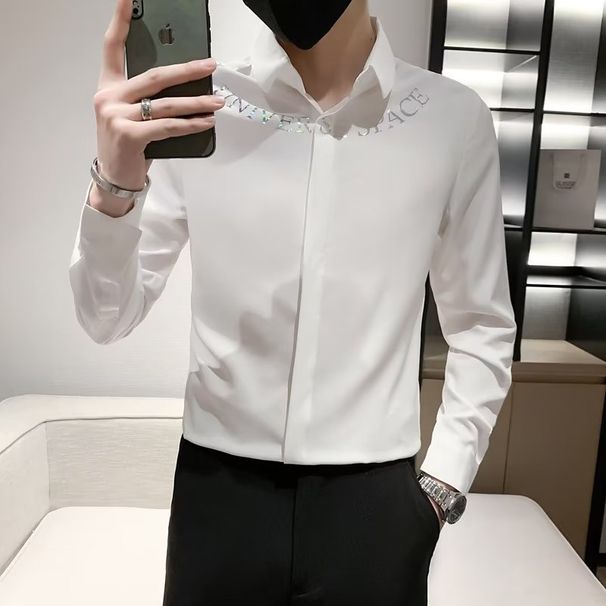 Letter Long Sleeved Shirt, Loose Fitting Shirt, Men's Summer Trend Versatile Casual Jacket_viptrois.com