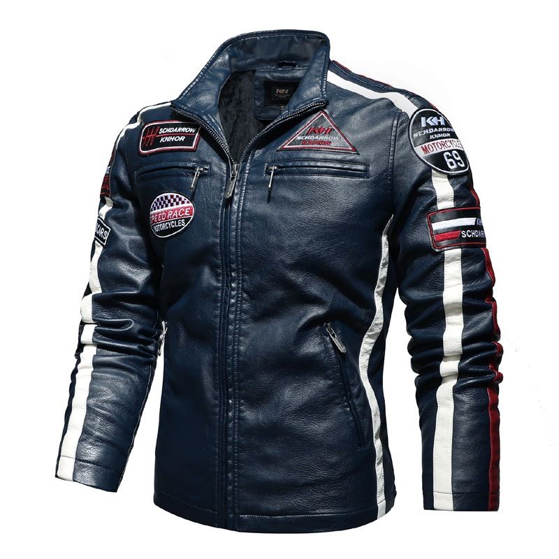 Mens Vintage Motorcycle Jacket 2021 Men Fashion New Biker Leather Jacket Male Embroidery Bomber Coat Winter Fleece Pu Overcoat_viptrois.com