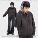 Men's Clothing retro leopard zipper jacket wild Maillard brown lapel loose heavy jacket_viptrois.com