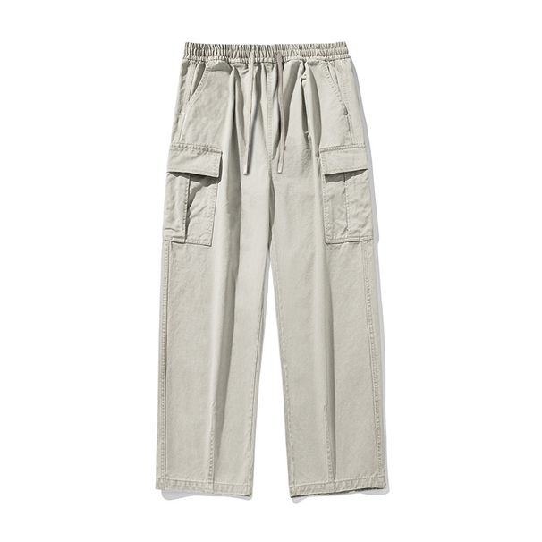 Monochrome Man- Double Pocket Washed Vintage Casual Spring Summer Straight Loose Textured Twill Pure Cotton Work Pants_viptrois.com