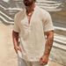 Men's Single Layer Solid Color Breathable Stand Up Collar Short Sleeved Shirt American Style Fashion Simple Design_viptrois.com