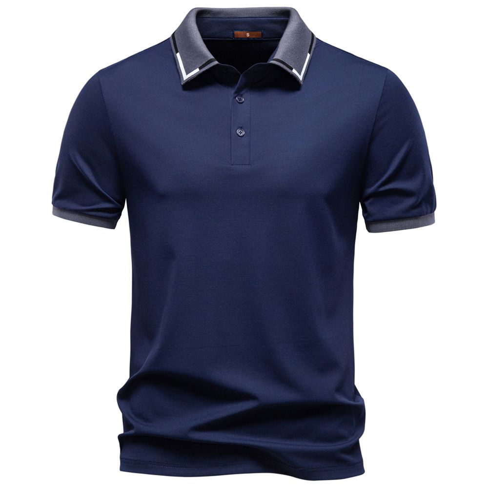 Men's Jacquard Polo Shirt, Soft Tencel Blend Short Sleeve Top For Casual Comfort & Stylish Look Elegant Jacquard Detail_viptrois.com