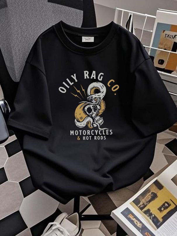 Petrolhead T Shirt. Skull N Snakes. Oily Rag Co. Motorcycles. Hot Rods. 2 SIDED Homme Stylish Top For Everyday Wear Soft Comfortable Stretched_viptrois.com