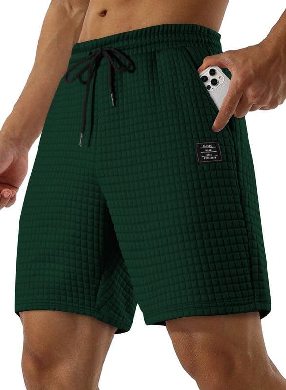 Mens Sweat Shorts Casual Stretch Elastic Waist Waffle Workout Gym Short 7 Inch Inseam Running Short With Pocket_viptrois.com