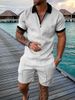 Men's Clothing Menswear New Independent Station Supply Casual Contrast Color Polo Zip Lapel Shirt Short Sleeve Set_viptrois.com