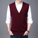 Men's Wool Blend V-Neck Sleeveless Sweater Vest - Plaid & Camouflage Pattern, Slim Fit, Casual Pullover For Autumn_viptrois.com