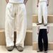 Men's Cotton Linen Straight Wide Leg Pants All Season Casual Retro Breathable Long Trousers plus Size_viptrois.com