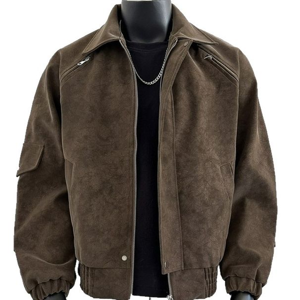 Zipper Pocket Leather Jacket, Men's And Women's Workwear Design Sense, Versatile Baseball Jacket_viptrois.com