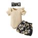 Baby Girl Summer Outfit Set - Ribbed Sleeveless Romper + Floral Shorts + Hair Tie (3-Piece Set) - Soft Cotton Toddler Clothes_viptrois.com