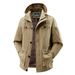 Men’s Lightweight Workwear Jacket – Detachable Hood, Multi-Pocket Utility Coat With Breathable Cotton & Polyester Lining (Khaki/Army )_viptrois.com