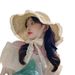 Straw ins Korean version up hollow straw woven Women's summer outing Sunscreen beach sun lace Sun hat_viptrois.com