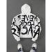Men's Clothing Young Street Graffiti English Words Trendy Graffiti Font Print White Hooded Sweatshirt_viptrois.com