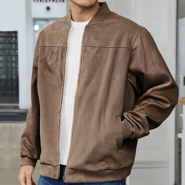 Men's Suede Jacket Spring And Autumn Fashion Casual Zipper Long Sleeved Cardigan Coat_viptrois.com