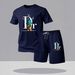 Men's Casual Fashionable Trendy Set T-Shirt Short Sleeved Shirt Shorts Plant Mesh Two Piece Set 2025 Simple_viptrois.com