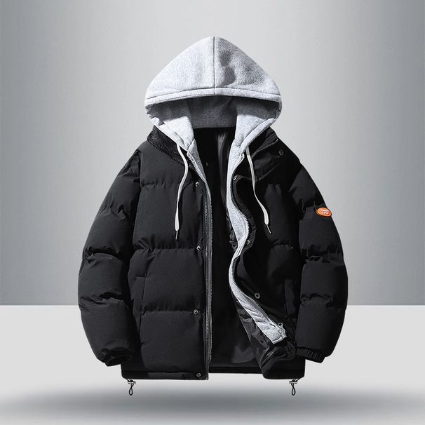 1 2024 Winter Two-Piece For Men Loose Coat Youth Couple Solid Color Hooded Thickened Jacket Outerwear Cotton Clothing_viptrois.com