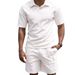 Men's Clothing Summer New Casual Button Down Lapel Shirt Solid Color Short Sleeved Shorts Suit For Men_viptrois.com