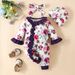 Mother & Kids Baby flower trumpet sleeve long leg romper newborn hat headscarf lace jumpsuit casual baby romper_viptrois.com
