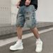 Men's Clothing High Street Denim Shorts Loose Ripped Patch Shorts Straight Rotten Hole Patch Shorts_viptrois.com