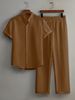 Men's Casual Multi Color Beach Wear Bamboo Wrinkled Short Sleeved Suit Two Piece Suit_viptrois.com