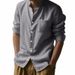 Men's Clothing Spring And Autumn Linen Shirt Long Sleeved Stand Up Collar Breathable Casual Pocket Shirt_viptrois.com