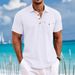 Men's Clothing European And American Men's Casual Button Decoration Lapel Cotton And Linen Short Sleeved Thin Shirt European Size Shirt Men_viptrois.com