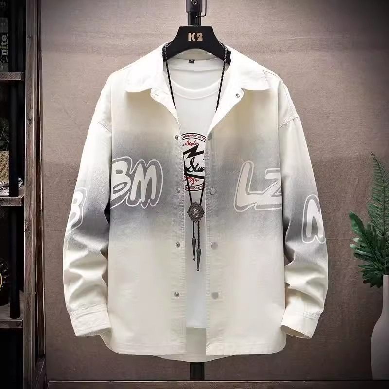 Printed Shirt, Men's Long Sleeved Workwear, Teenage Student Casual Lining, Thin Jacket, Top_viptrois.com
