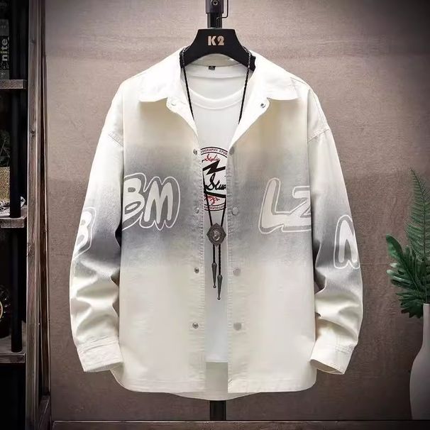 Printed Shirt, Men's Long Sleeved Workwear, Teenage Student Casual Lining, Thin Jacket, Top_viptrois.com