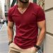 Men's Clothing T Shirt Solid Color V Neck Short Sleeve Summer New Large Size Trend Tops_viptrois.com