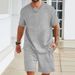 Men's Clothing New Men's Sports Casual Suit Solid Color Round Neck T Shirt Shorts 2 Piece Set Fashionable Men's Summer Suit_viptrois.com