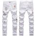 Loom European American High Street Trendy Brand Ripped English Embroidery Printed Black And White Slim Fit Small Straight Leg_viptrois.com