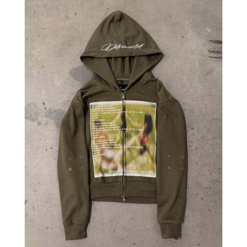 Men's Clothing European And American New High Street Trend Unisex Abstract Print Loose Casual Versatile Hooded Zipper Sweatshirt American Style_viptrois.com
