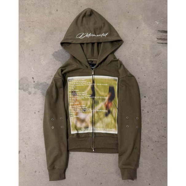 Men's Clothing European And American New High Street Trend Unisex Abstract Print Loose Casual Versatile Hooded Zipper Sweatshirt American Style_viptrois.com