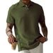 Men's Jacquard Short Sleeve Polo Shirt With Two-Button Collar - Business Casual Slim Fit Cotton Blend Top For Office & Leisure_viptrois.com