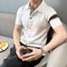 Men's Clothing Fashion Short Sleeved Shirt Slim Lapel T Shirt Top Business Casual Stitching Knitted Cardigan_viptrois.com