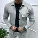 Pulse Cross-Border Autumn Casual Heavy Twill Lapel Long Sleeve Top European And American Single-Breasted Men's Solid Color_viptrois.com
