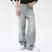 Men's Clothing 2025 Summer New Products American Trendy Drape Washed Light Blue Straight Loose Jeans_viptrois.com