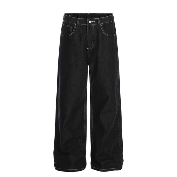 Trendy American Style Loose Jeans For Men, Vibe Style, Simple Versatile Wide-Leg With Stitched Details, Casual_viptrois.com