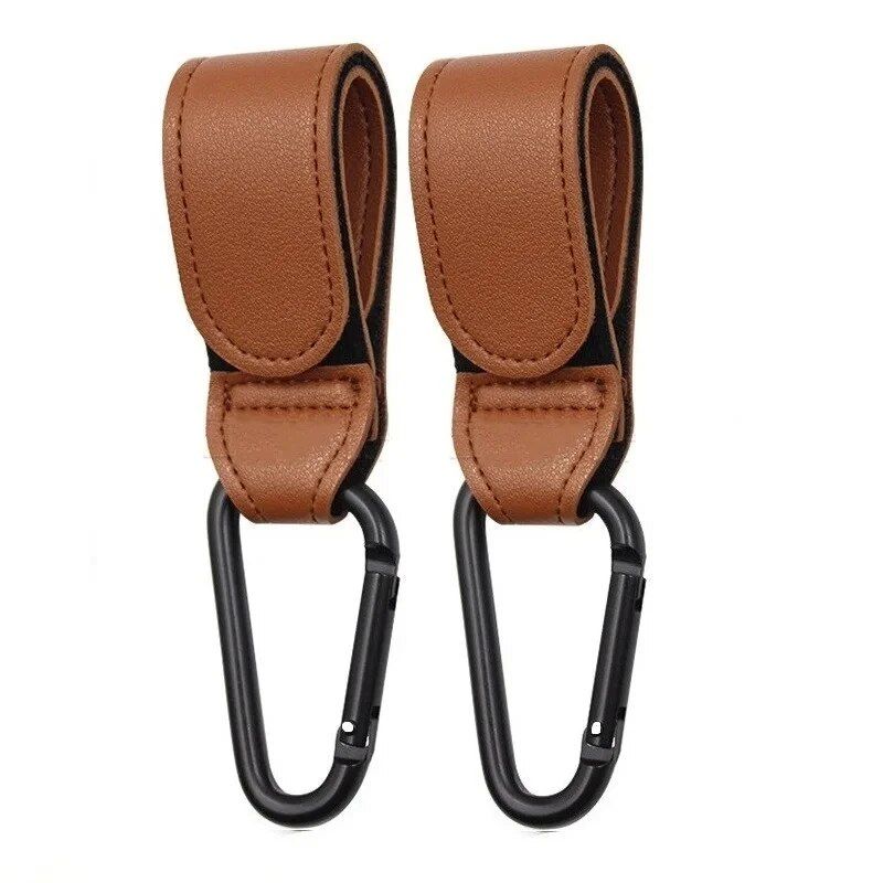 2Pcs Leather Cart Hooks Baby Stroller Hook PU Adjustable Pram Hook Organizer Diaper Bag Hanger Children Travel Accessories_viptrois.com