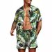 Men's Clothing Loose Hawaiian Style Youth Floral Print Casual Shirt Set_viptrois.com