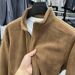 Men's Clothing Fleece Sweatshirt With Stand Up Collar And Zip Up Design, Perfect For Autumn And Winter. Thickened And Warm Fleece Solid Color Jacket._viptrois.com