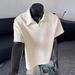 Men's Clothing Dark Gray Wheat Ear Texture Short Sleeved T Shirt Men's Summer Polo Shirt Retro Half Sleeved Top Men_viptrois.com