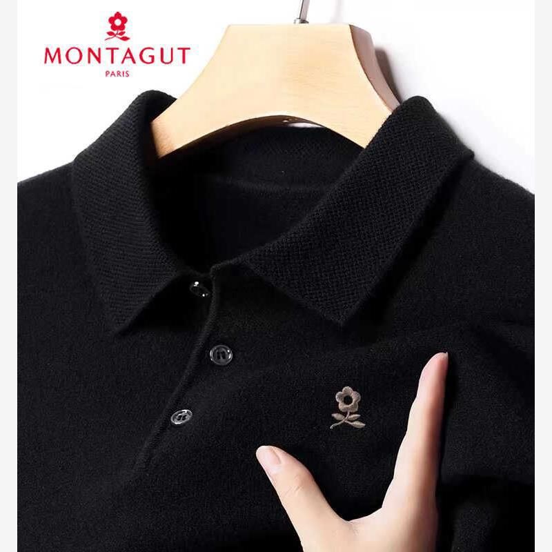 Autumn And Winter Light Luxury Men's Cashmere Sweater Winter Business Leisure Versatile Solid Color Lapel Embroidered Sweater_viptrois.com