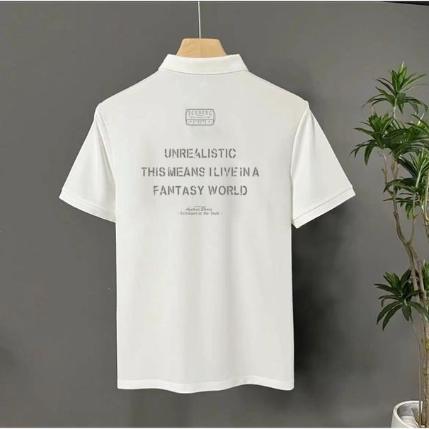 Men's Letter Print Polo Shirt | Breathable Cotton Pique Knit | Slim Fit Short Sleeve Tee For Casual Style_viptrois.com