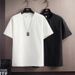 Men's Ice Silk Striped T-Shirt Short-Sleeved Lightweight Trendy Textured Top For Summer Five Quarter Sleeve New_viptrois.com