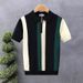 Men's Clothing Shirt Lapel Short Sleeved Knitted Sweater For Men Half Zipper Color Matching British Business Slim_viptrois.com
